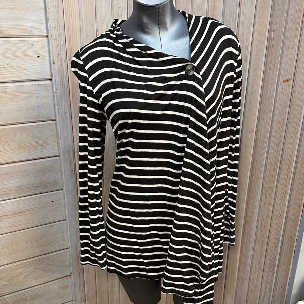 AB Studio Black and White Striped Button Down Shirt